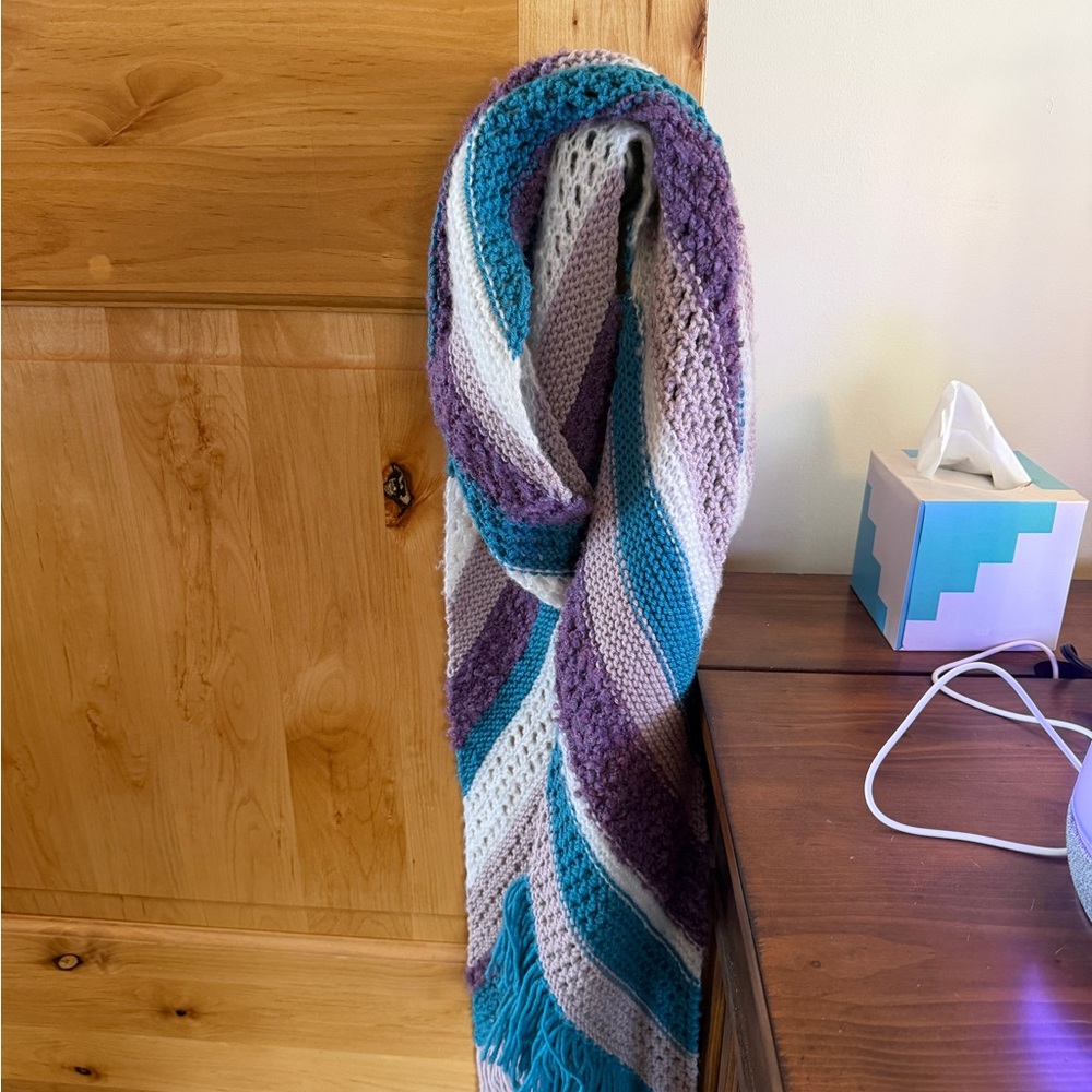 Handcrafted Purple and Teal Knit Long Scarf